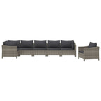 7-tlg. Garten-Lounge-Set mit Kissen Grau Poly Rattan