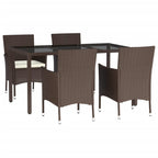 5-tlg. Garten-Essgruppe mit Kissen Braun Poly Rattan