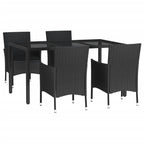 5-tlg. Garten-Essgruppe mit Kissen Schwarz Poly Rattan