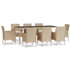 9-tlg. Garten-Essgruppe mit Kissen Beige Poly Rattan