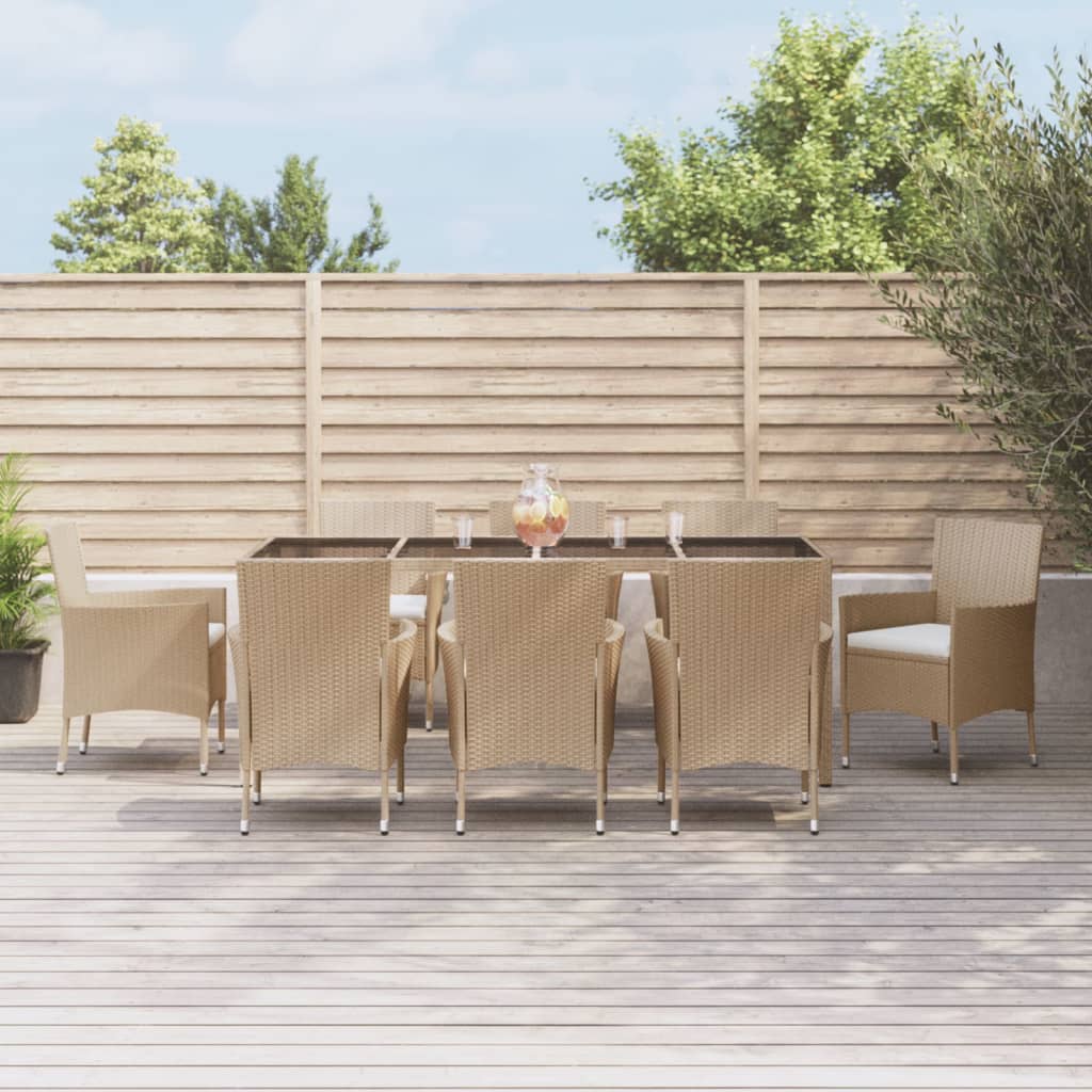 9-tlg. Garten-Essgruppe mit Kissen Beige Poly Rattan