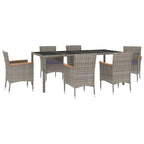 7-tlg. Garten-Essgruppe mit Kissen Grau Poly Rattan
