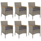 7-tlg. Garten-Essgruppe mit Kissen Grau Poly Rattan