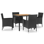 5-tlg. Garten-Essgruppe mit Kissen Schwarz Poly Rattan