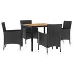 5-tlg. Garten-Essgruppe mit Kissen Schwarz Poly Rattan