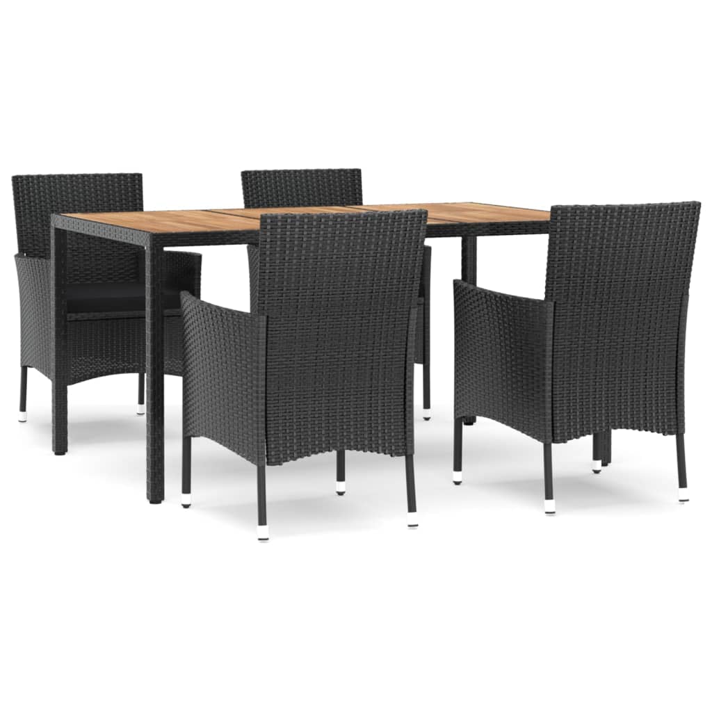 5-tlg. Garten-Essgruppe mit Kissen Schwarz Poly Rattan