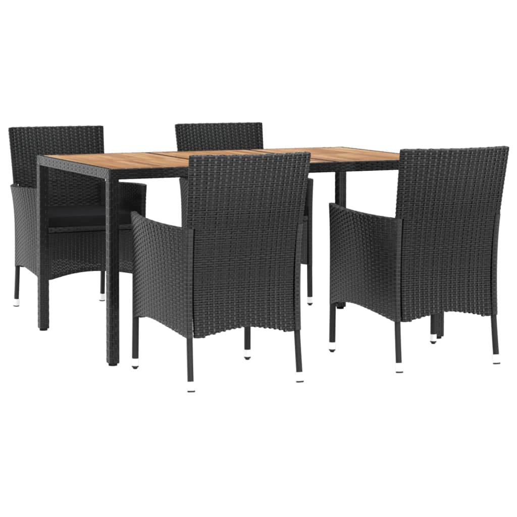 5-tlg. Garten-Essgruppe mit Kissen Schwarz Poly Rattan
