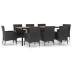 9-tlg. Garten-Essgruppe mit Kissen Schwarz Poly Rattan