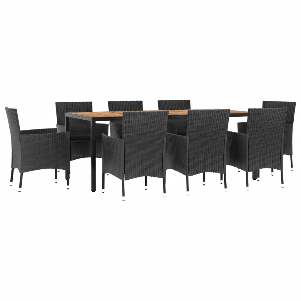 9-tlg. Garten-Essgruppe mit Kissen Schwarz Poly Rattan