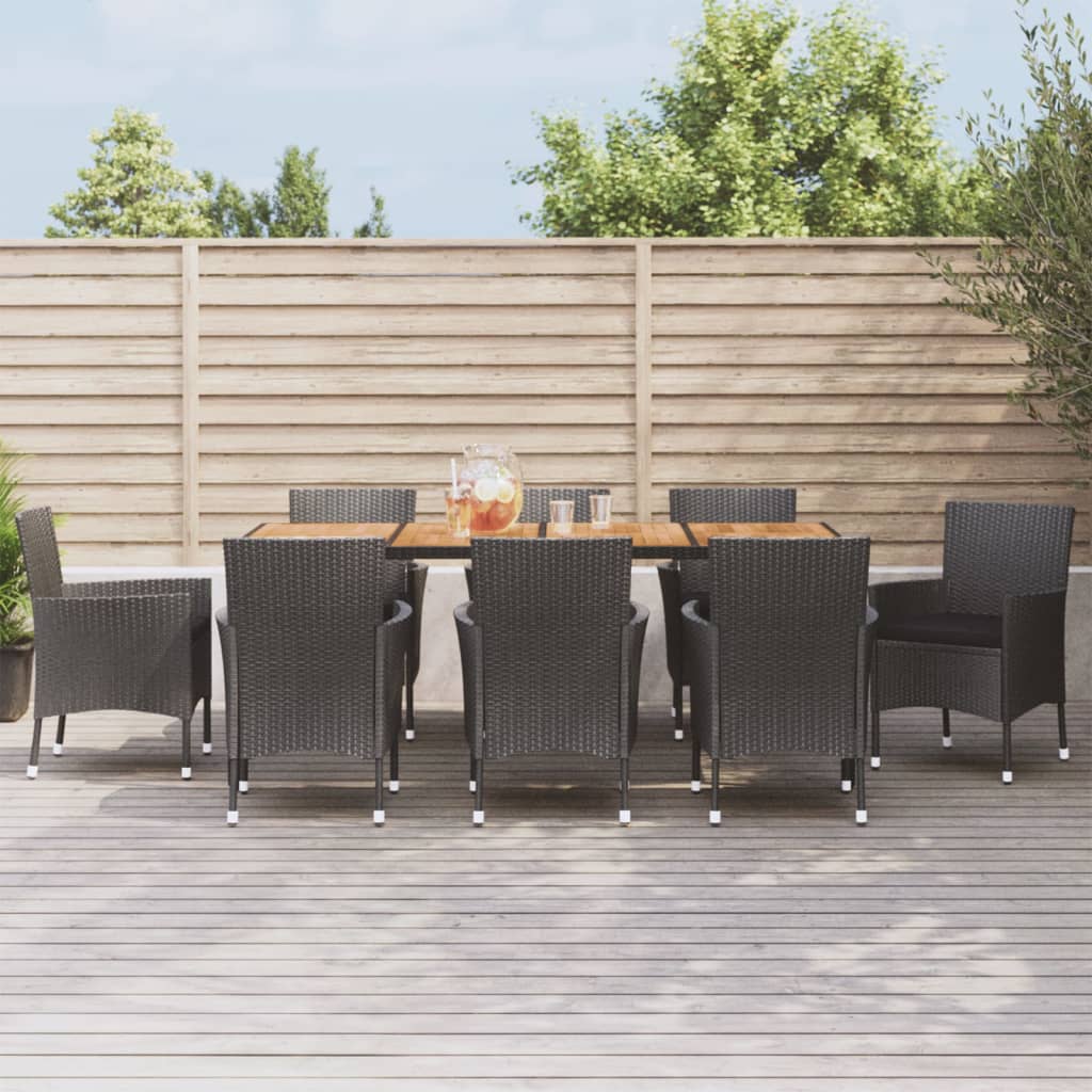 9-tlg. Garten-Essgruppe mit Kissen Schwarz Poly Rattan