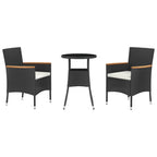 3-tlg. Garten-Bistro-Set mit Kissen Schwarz Poly Rattan