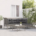 5-tlg. Garten-Lounge-Set mit Kissen Grau Poly Rattan