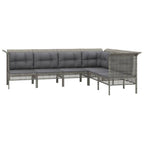 6-tlg. Garten-Lounge-Set mit Kissen Grau Poly Rattan