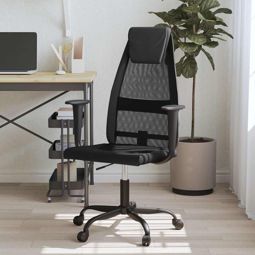 Bürostuhl Höhenverstellbar Schwarz Netzstoff und Kunstleder