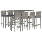 9-tlg. Gartenbar-Set mit Kissen Grau Poly Rattan