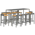 11-tlg. Gartenbar-Set Grau Poly Rattan & Massivholz Akazie
