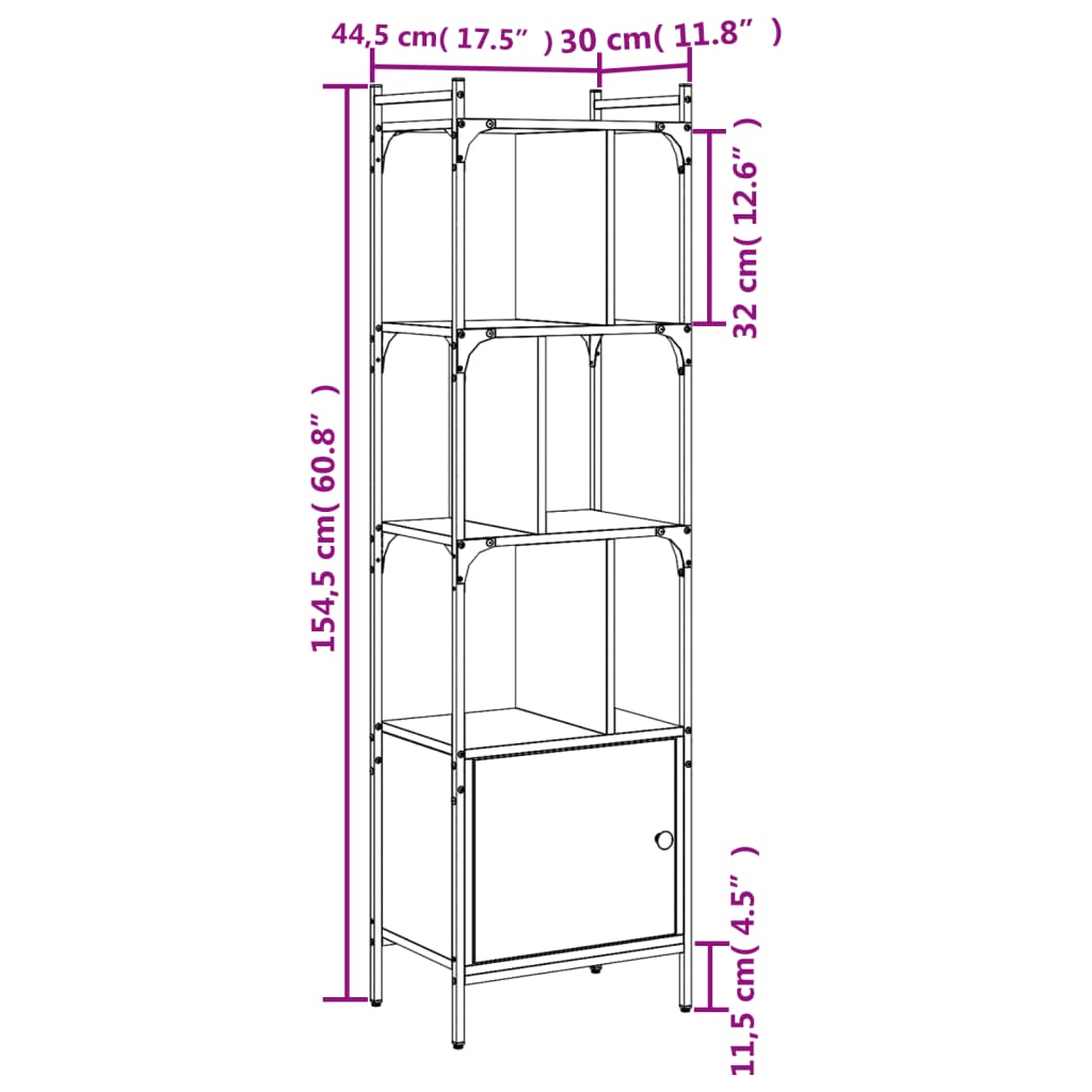 Bücherregal mit Tür Sonoma-Eiche 44,5x30x154,5 cm Holzwerkstoff