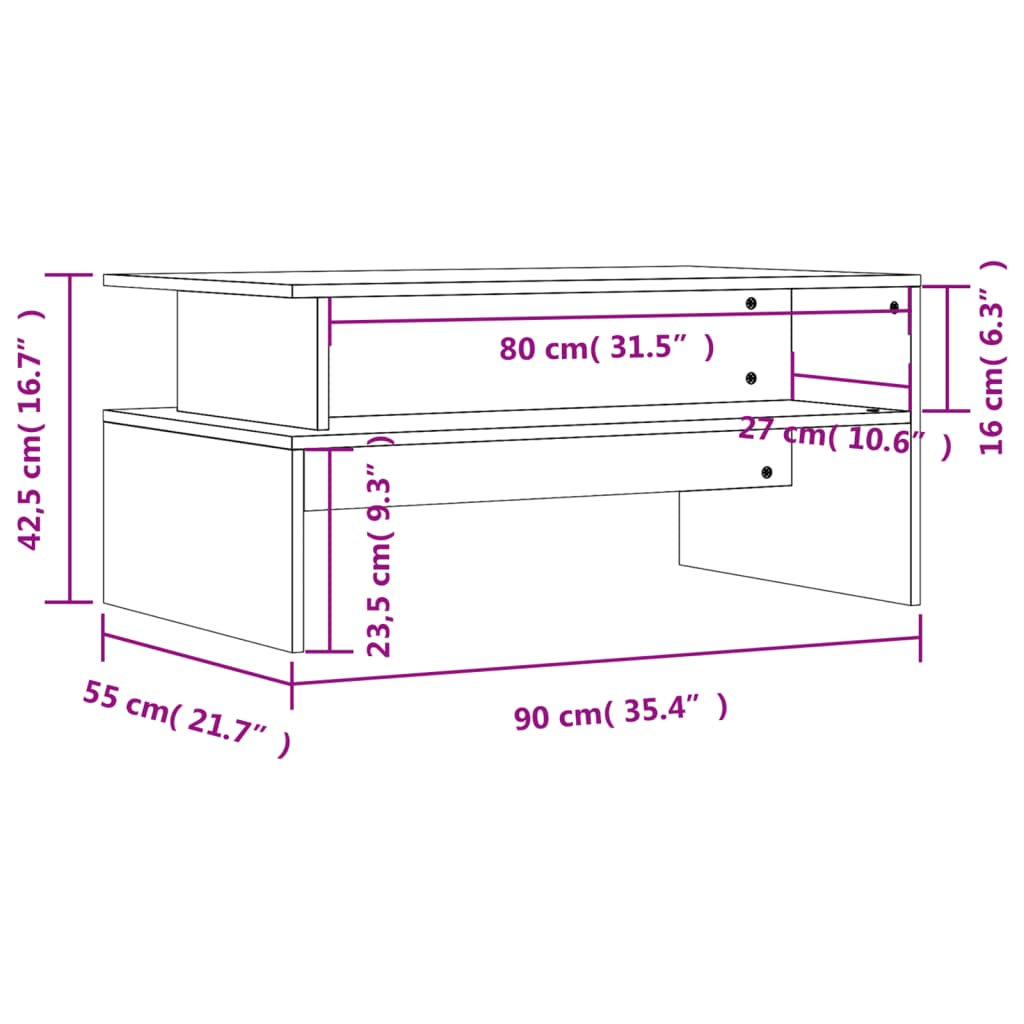 Couchtisch Räuchereiche 90x55x42,5 cm Holzwerkstoff