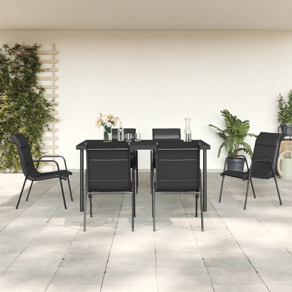 7-tlg. Garten-Essgruppe Schwarz Stahl und Textilene