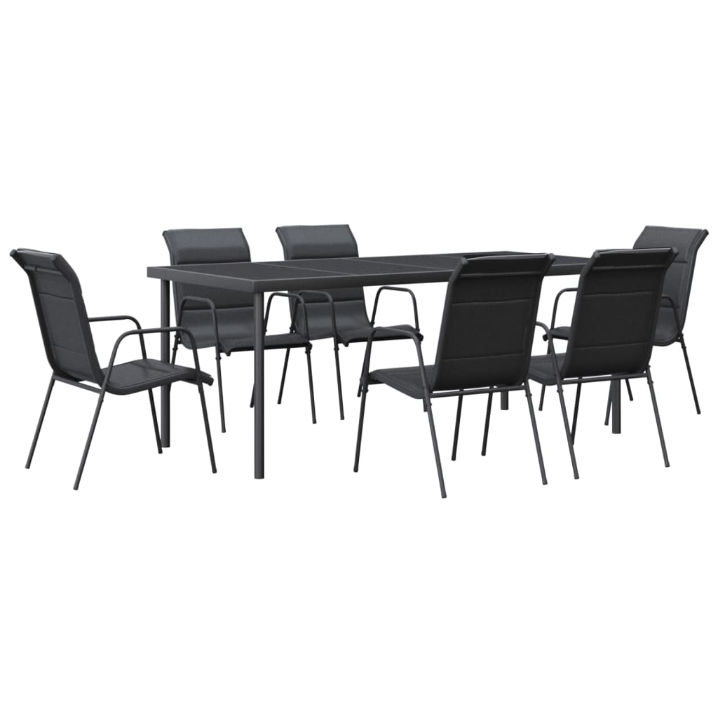 7-tlg. Garten-Essgruppe Schwarz Stahl und Textilene
