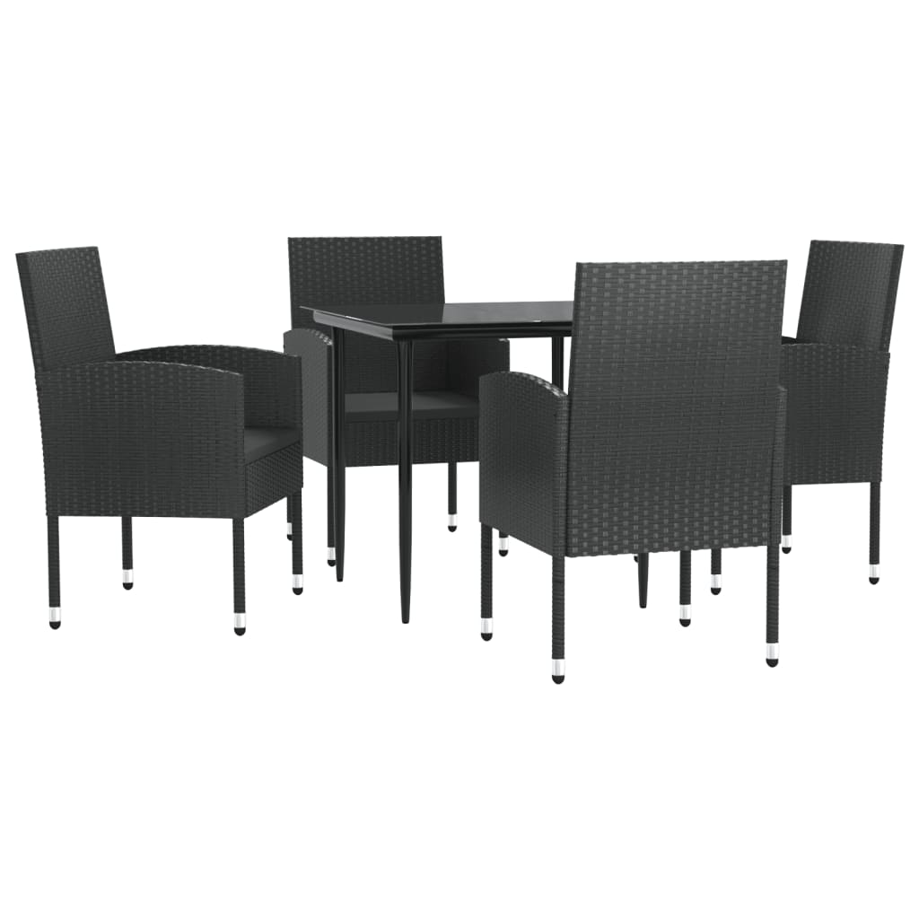 5-tlg. Garten-Essgruppe Schwarz Poly Rattan und Stahl
