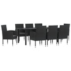 9-tlg. Garten-Essgruppe Schwarz Poly Rattan und Stahl