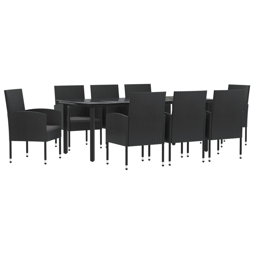 9-tlg. Garten-Essgruppe Schwarz Poly Rattan und Stahl