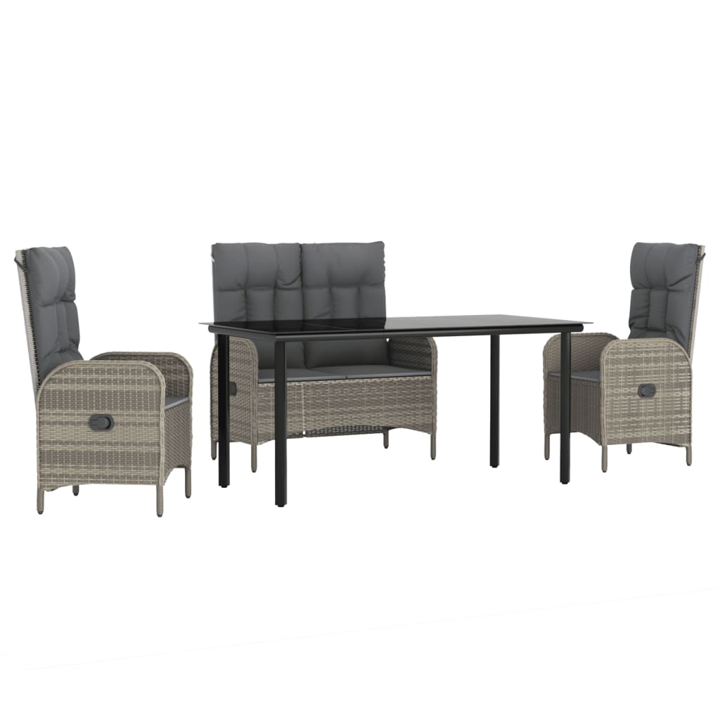 4-tlg. Garten-Essgruppe mit Kissen Grau Poly Rattan
