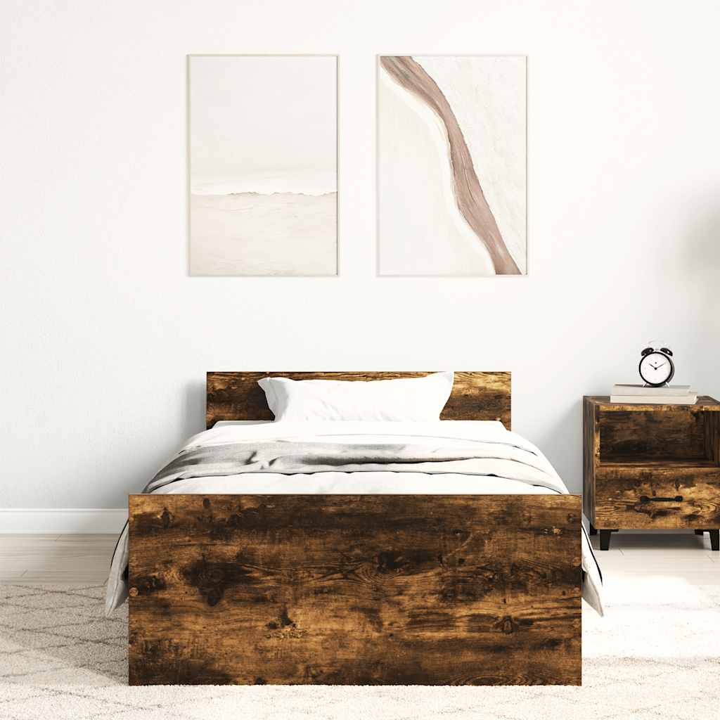 Bettgestell ohne Matratze Räuchereiche 90x190 cm Holzwerkstoff