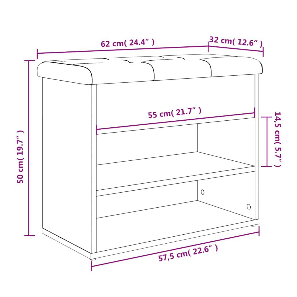 Schuhbank Weiß 62 x 32 x 50 cm Holzwerkstoff