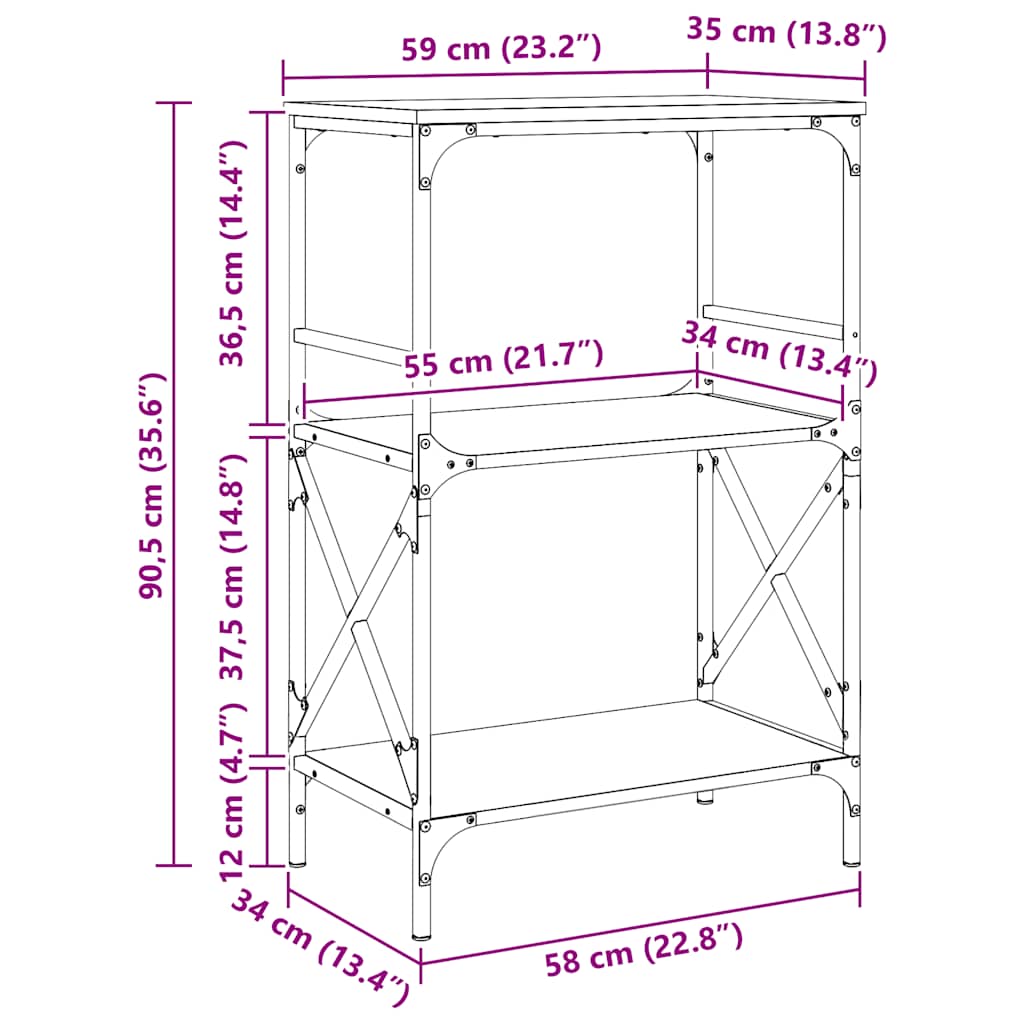 Bücherregal 3 Böden Schwarz 59x35x90,5 cm Holzwerkstoff