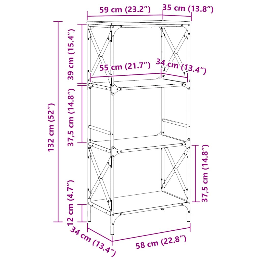 Bücherregal 4 Böden Grau Sonoma 59x35x132 cm Holzwerkstoff