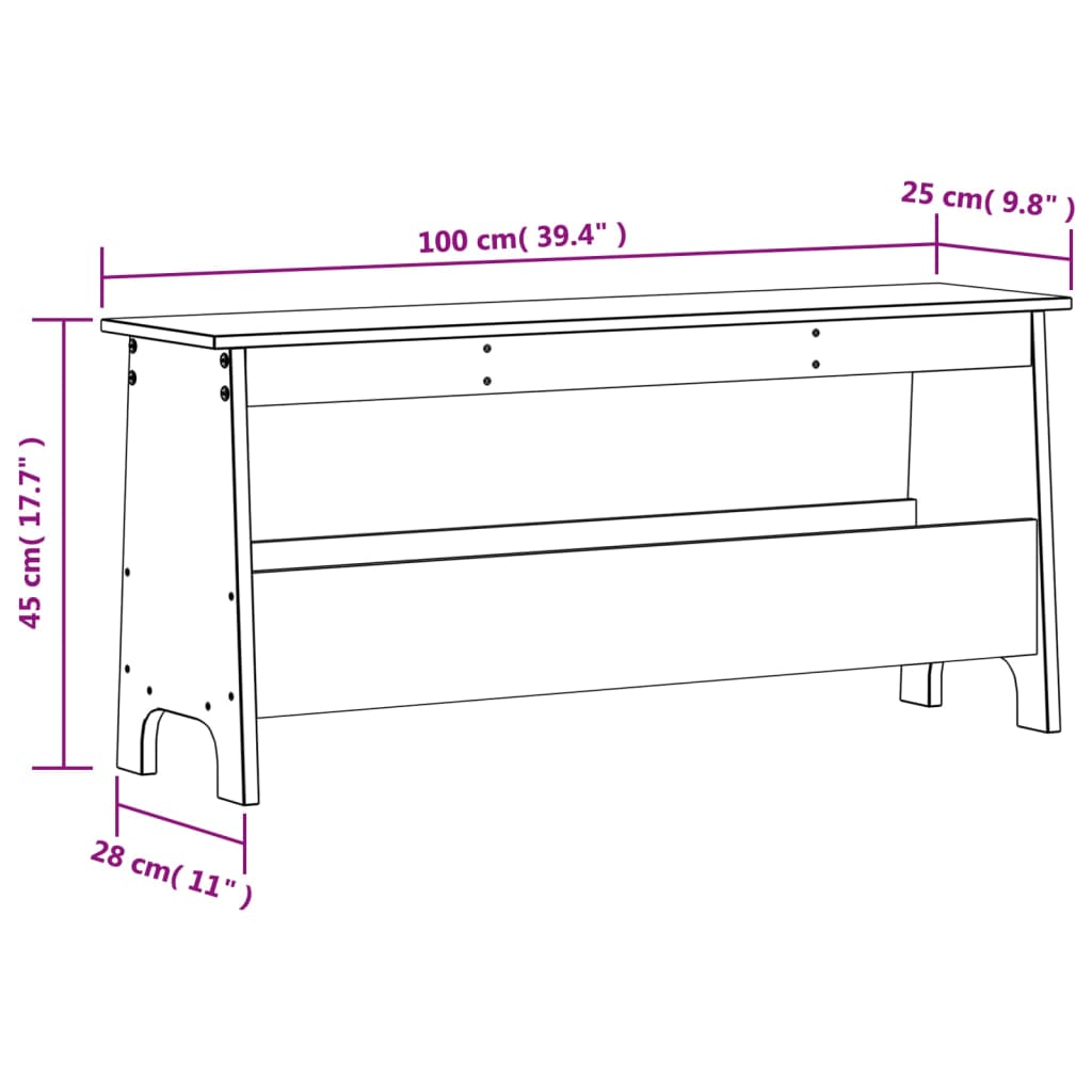 Flurbank Weiß 100 x 28 x 45 cm Massivholz Kiefer