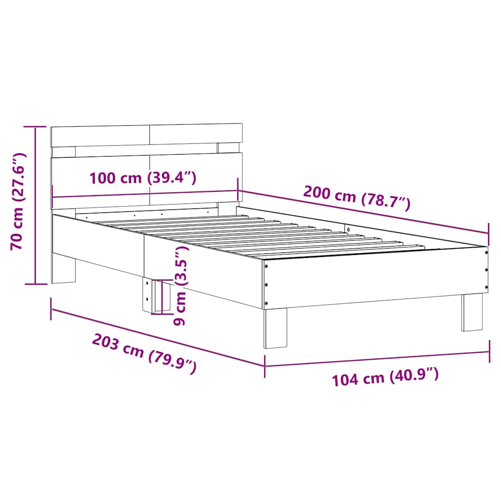 Bettgestell ohne Matratze mit Kopfteil Sonoma-Eiche 100x200 cm