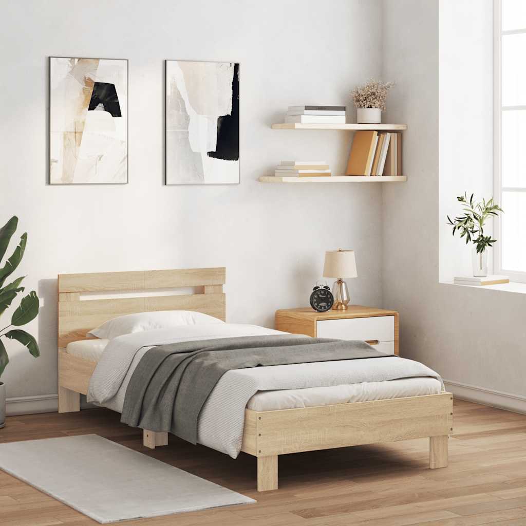 Bettgestell ohne Matratze mit Kopfteil Sonoma-Eiche 100x200 cm