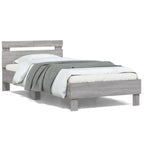 Bettgestell mit Kopfteil und LED-Leuchten Grau Sonoma 100x200cm