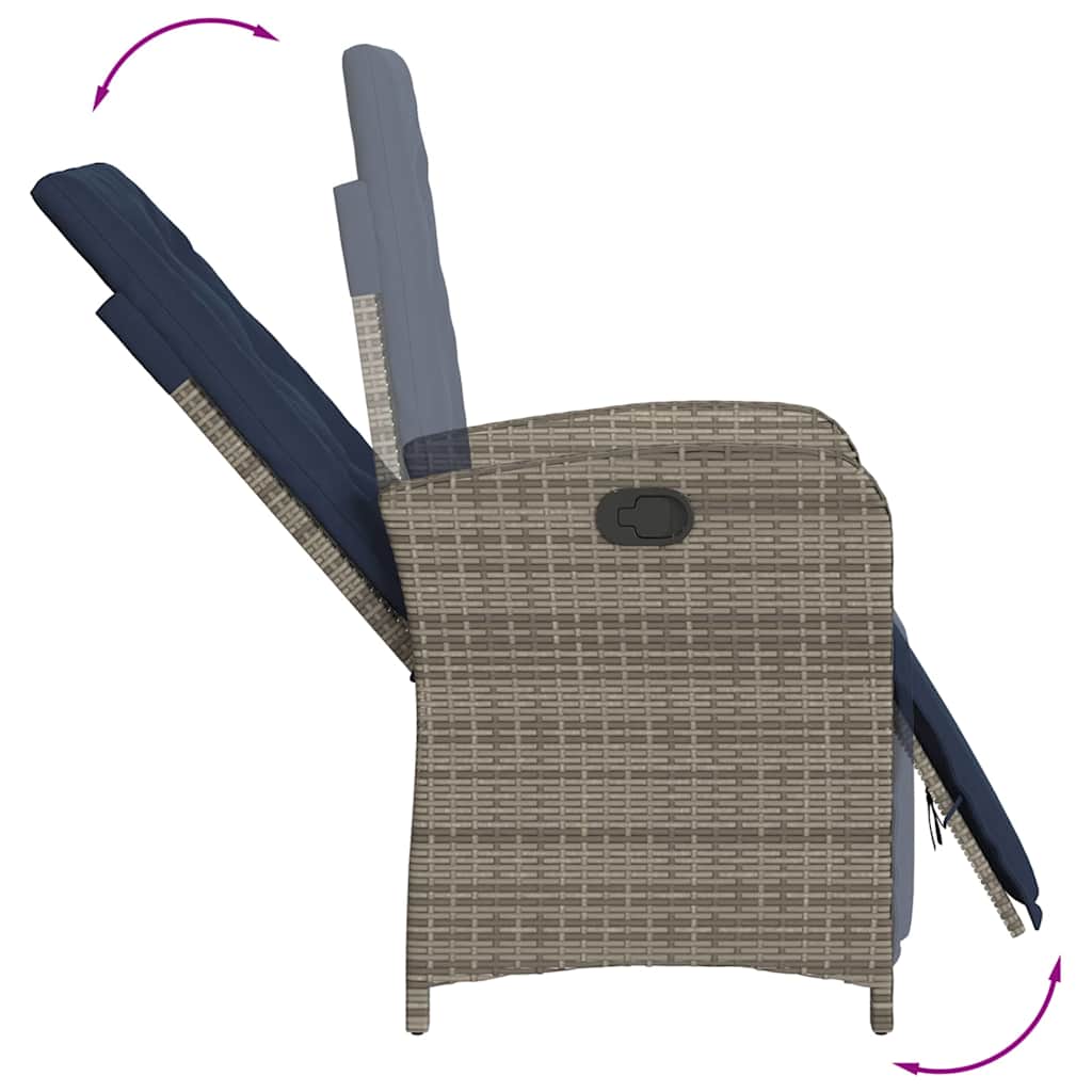 Gartensessel mit Fußteil Verstellbar Grau Poly Rattan