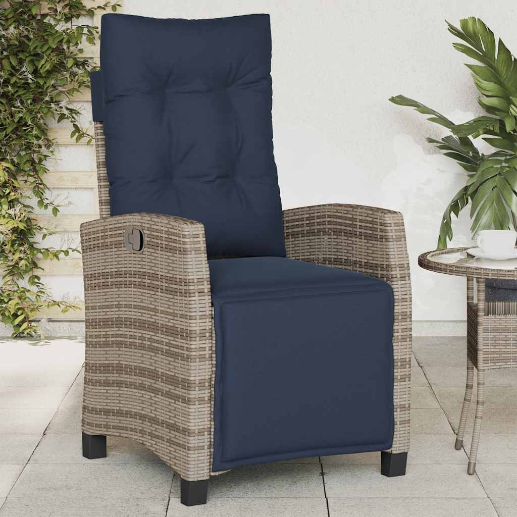 Gartensessel mit Fußteil Verstellbar Grau Poly Rattan