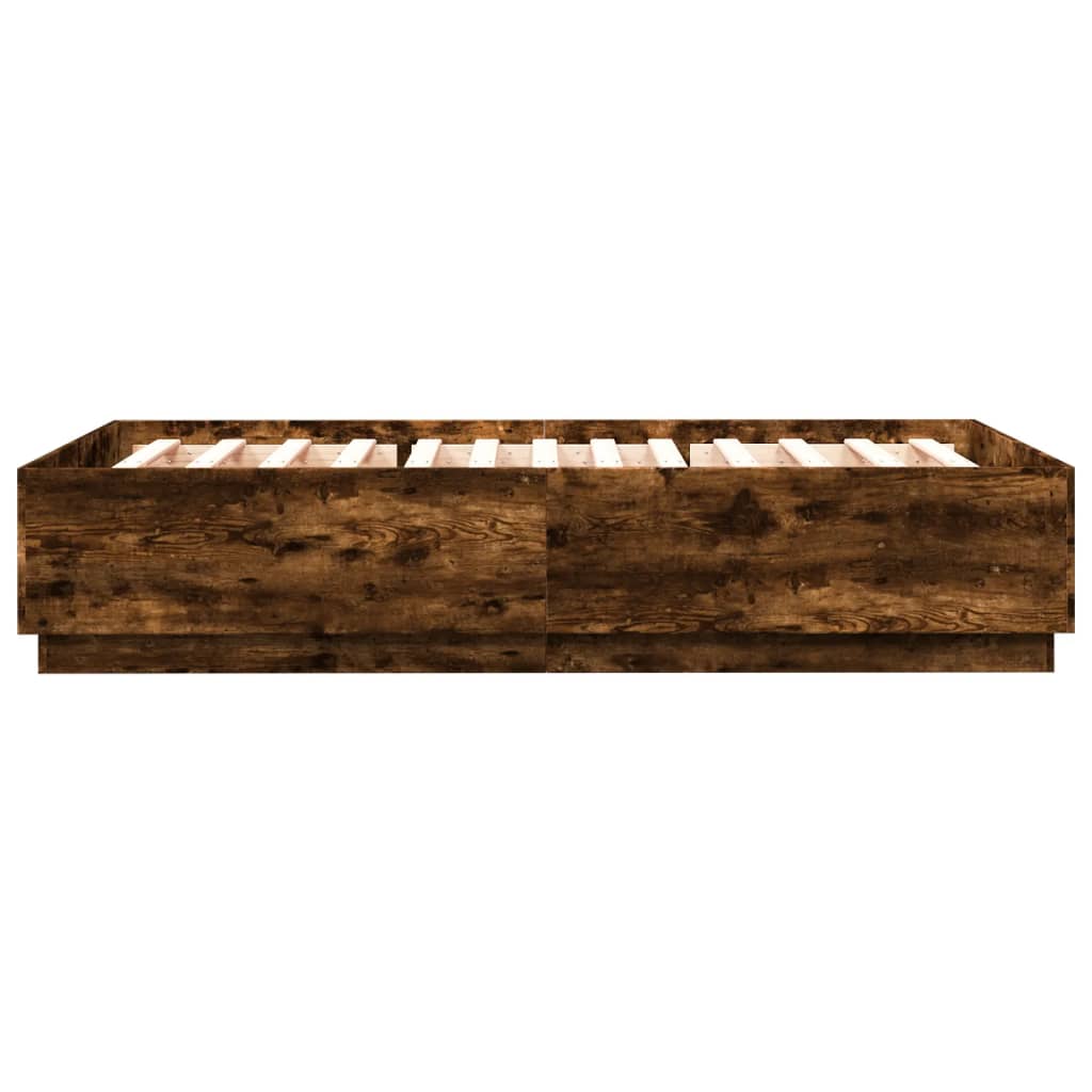 Bettgestell mit LED Räuchereiche 150x200cm Holzwerkstoff