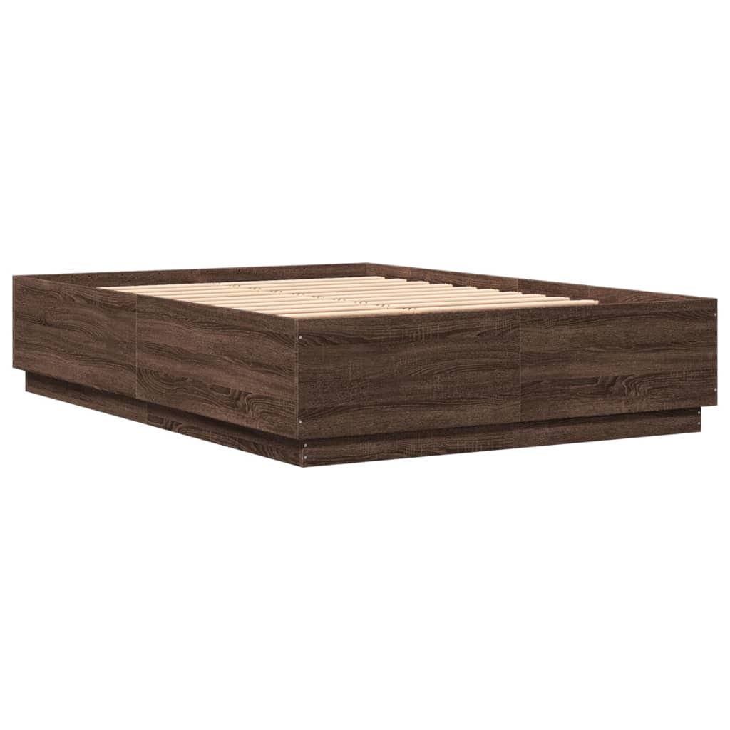 Bettgestell mit LED Braun Eichen-Optik 150x200 cm Holzwerkstoff