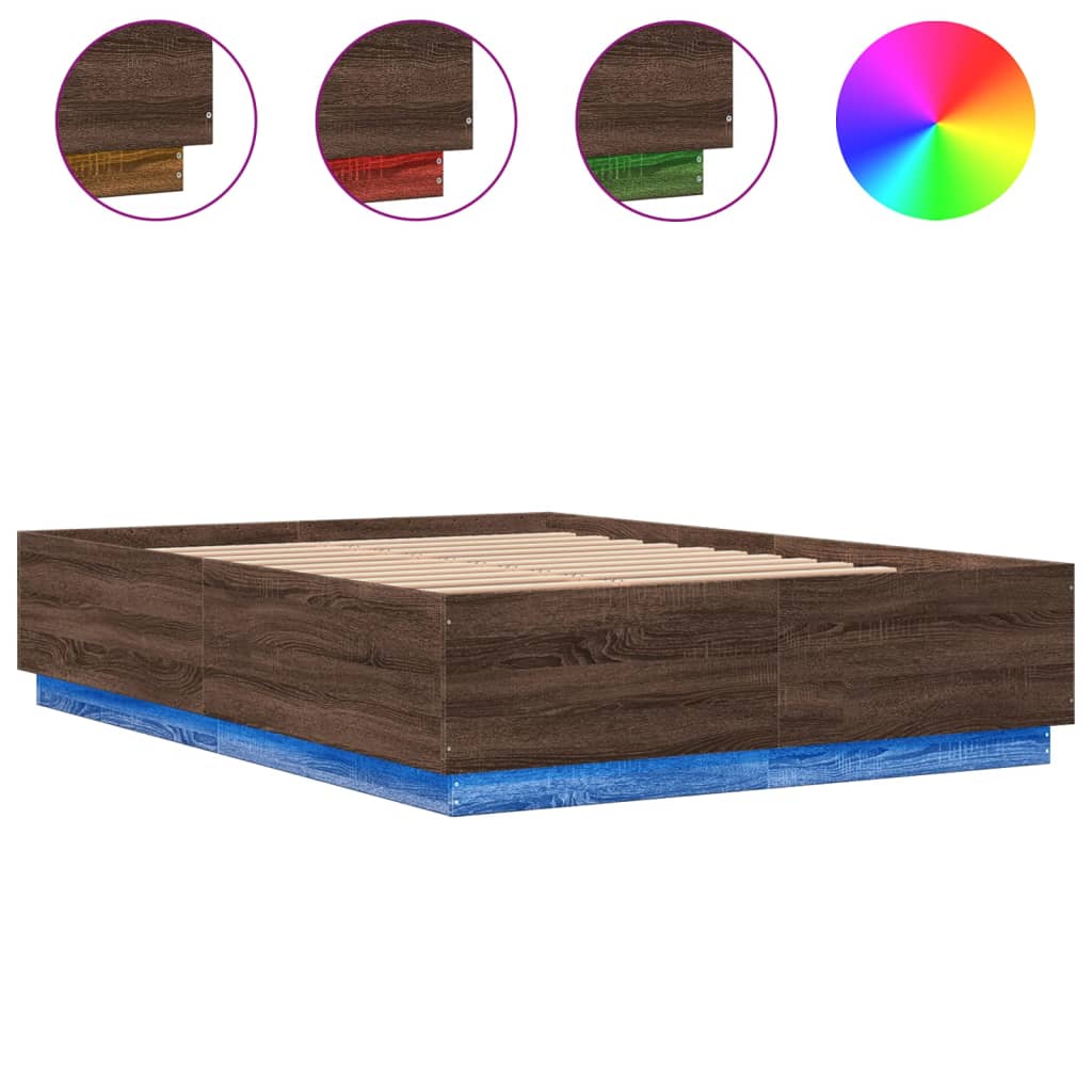 Bettgestell mit LED Braun Eichen-Optik 120x200 cm Holzwerkstoff
