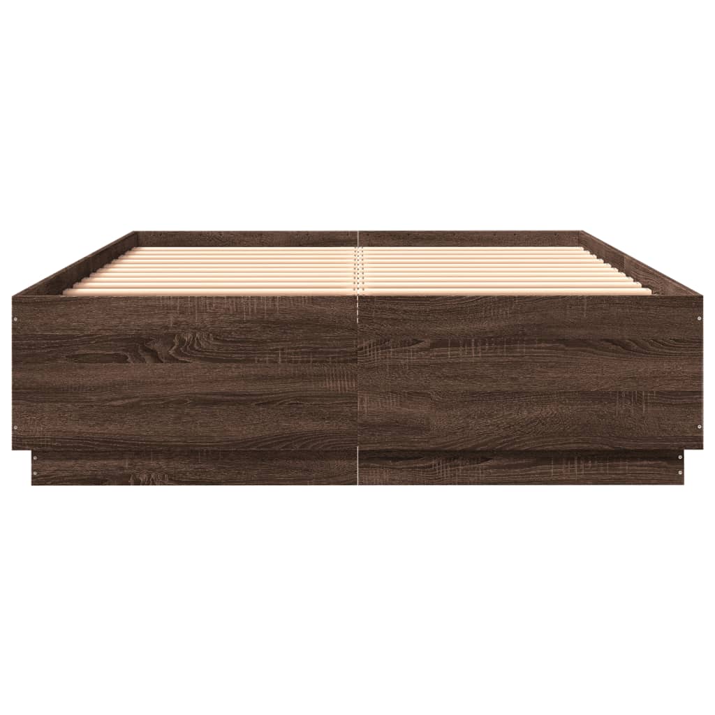 Bettgestell mit LED Braun Eichen-Optik 120x200 cm Holzwerkstoff