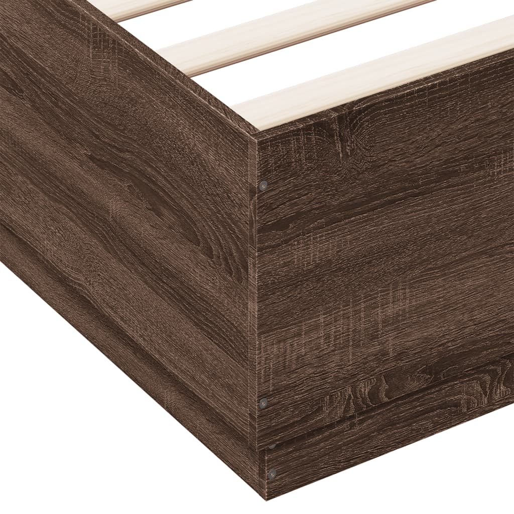 Bettgestell mit LED Braun Eichen-Optik 120x200 cm Holzwerkstoff