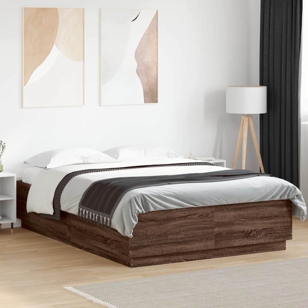 Bettgestell mit LED Braun Eichen-Optik 120x200 cm Holzwerkstoff