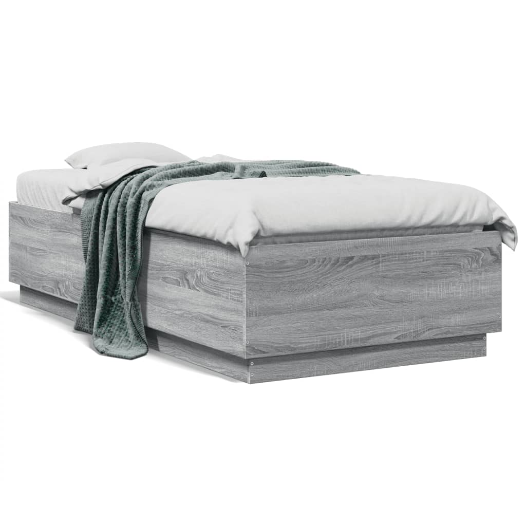 Bettgestell mit LED Grau Sonoma 90x190 cm Holzwerkstoff