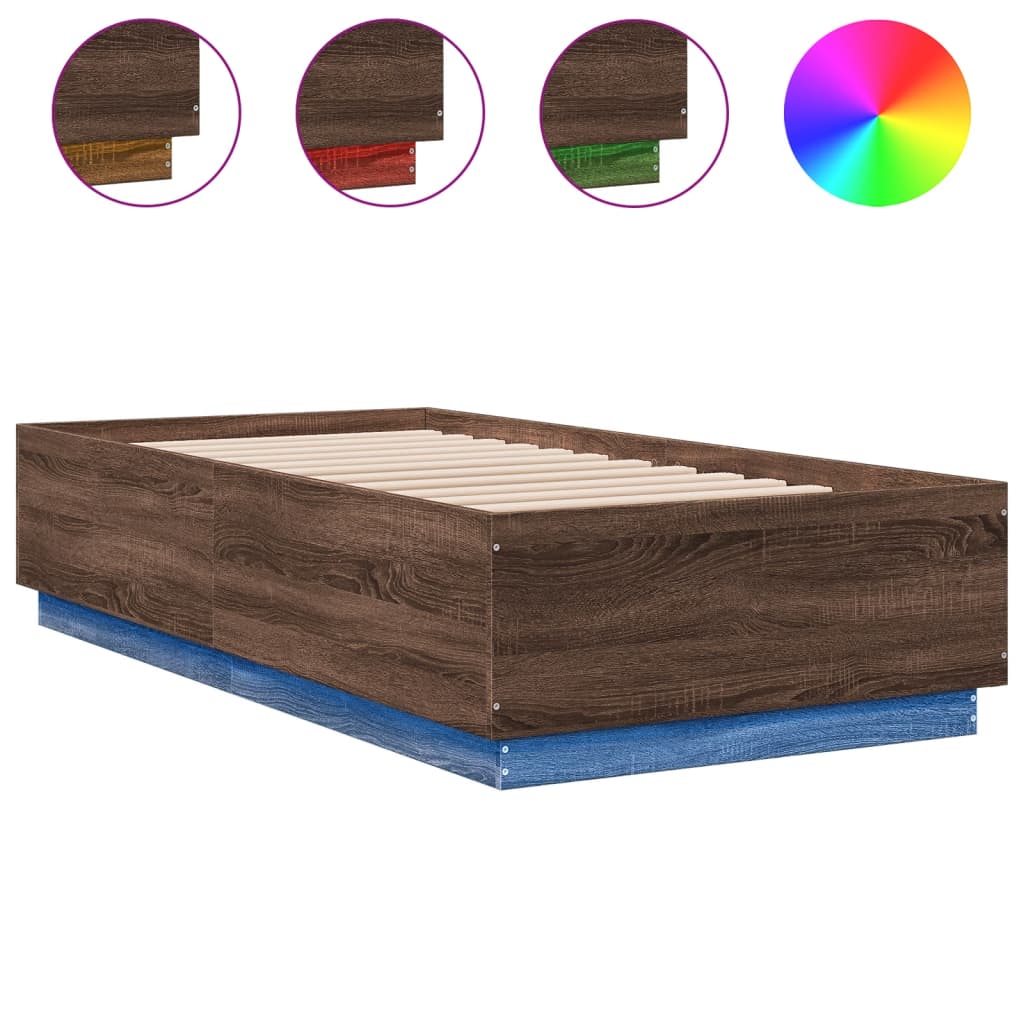 Bettgestell mit LED Braun Eichen-Optik 90x190 cm Holzwerkstoff