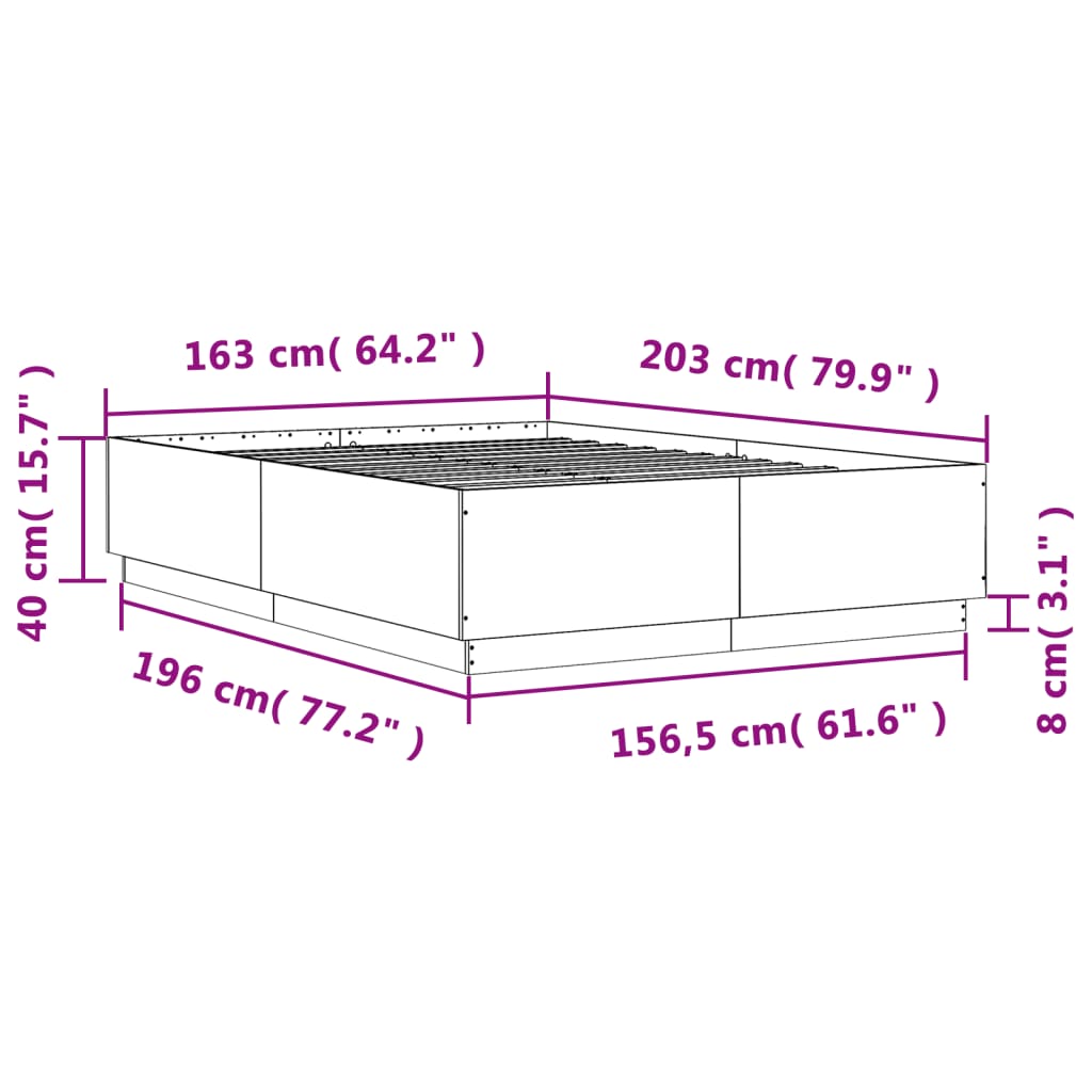 Bettgestell Betongrau 160x200 cm Holzwerkstoff