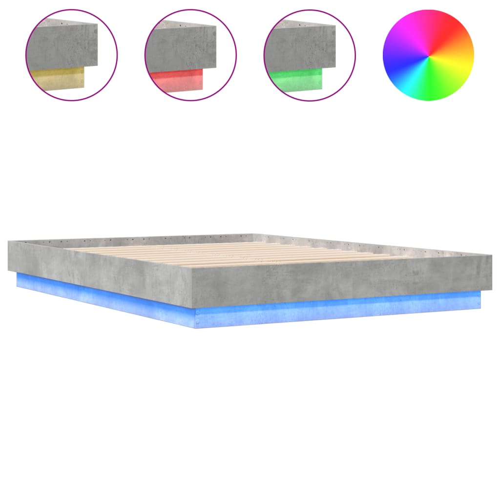 Bettgestell mit LED Betongrau 150x200 cm
