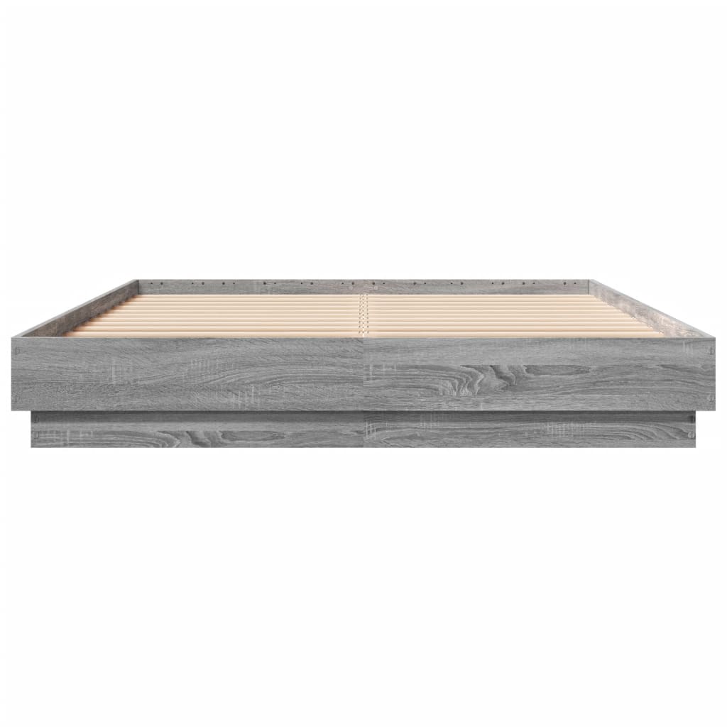 Bettgestell mit LED Grau Sonoma-Eiche 150x200 cm