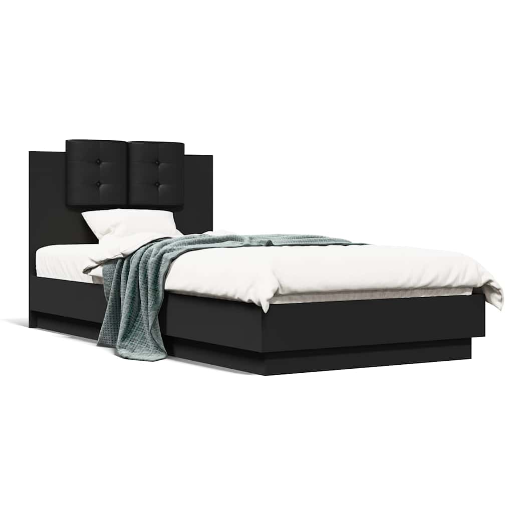 Bettgestell mit Kopfteil Schwarz 90x190 cm Holzwerkstoff